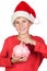 Adorable child saving with Santa Hat