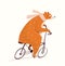 Adorable Circus Bear cycling, riding bicycle, funny nursery forest animal, fun sweet design for children.