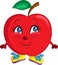 Adorable color kawaii drawing of a cute little apple, happy, with shoes, for children`s book