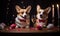 Adorable corgis in bow ties enjoy a Valentine\\\'s date. AI generative