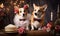 Adorable corgis in bow ties enjoy a Valentine\\\'s date. AI generative