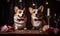 Adorable corgis in bow ties enjoy a Valentine\\\'s date. AI generative