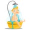 Adorable, cute baby in the bath with bubbles and water flow