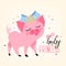 Adorable, cute, cartoon, flat bright pink piggy pig baby princess