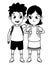 Adorable cute children childhood cartoon in black and white