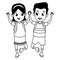 Adorable cute children childhood cartoon in black and white