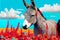 Adorable cute donkey illustration colourful field of flowers