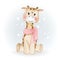 Adorable cute kawaii baby giraffe watercolor illustration