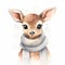 Adorable deer with scarf, at snow, light winter tones, white background