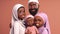 Adorable Disney Style Avatar of Smiley African Muslim Family In Hugging Pose Together. Eid Mubarak, Generative AI