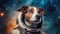 An adorable dog astronaut floats weightlessly in space, exploring the