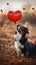 Adorable dogs surrounded by heart shaped balloons in charming scene