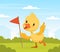 Adorable Duckling Holding Red Flag, Cute Little Bird Standing on Beautiful Summer Landscape Vector Illustration