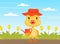 Adorable Duckling Holding Watering Can, Cute Little Bird Standing on Beautiful Summer Landscape Vector Illustration