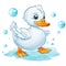 Adorable duckling with soap bubbles