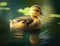 An adorable Duckling waddling around the pond Cute creature. AI generation