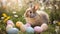 Adorable Easter Bunny With Colored Eggs