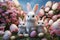 Adorable Easter bunny family surrounded by