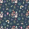 Adorable easter seamless pattern with bunny, deer, chicken, flower, balloon, rainbow, eggs, heart. cute repeating tile for nursery