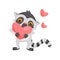 Adorable enamored lemur holding big pink heart in paws. Exotic animal with long tail. Flat vector icon