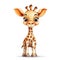 Adorable and Energetic Cartoon Baby Giraffe on a White Background. Generative AI