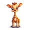 Adorable and Energetic Cartoon Baby Giraffe on a White Background. Generative AI