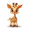 Adorable and Energetic Cartoon Baby Giraffe on a White Background. Generative AI