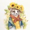 Adorable Ferret Dressed in Sunflower Design AI Generated