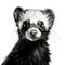 Adorable Ferret Portrait Illustration In High Contrast Black And White