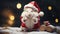 Adorable fluffy hamster Santa hat sitting Christmas present box lights photo new year poster