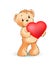 Adorable Fluffy Teddy Bear Holds Big Red Heart