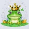 An adorable frog prince wearing gold crown in cartoon style, animal creatures, printable