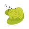 Adorable frog sleeping on lotus leaf. Cute green toad. Flat vector element for mobile game or children book