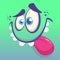 Adorable funny cartoon monster face showing tongue. Vector Halloween green monster character