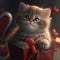 An Adorable Furry Kitten in a Present Box Graphic Illustration Banner Art - Generative AI