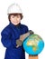 Adorable future builder constructing the world
