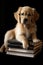 An Adorable Generative AI Art of a Golden Retriever Puppy Holding Books