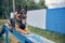 Adorable German Shepherd dog lying on bench