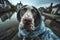 Adorable german shorthaired pointer in a dog sweater selfie, adorable dramatic GoPro selfie