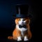 Adorable ginger kitten with black hat on black background