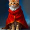 Adorable ginger kitten in ginger coat on blue background