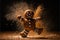 Adorable gingerbread man dancing in cocoa powder