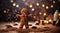 Adorable gingerbread man dancing in cocoa powder. Festive theme