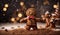 Adorable gingerbread man dancing in cocoa powder. Festive theme