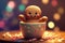 Adorable gingerbread man sitting in a bowl full of candy