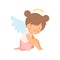 Adorable Girl Angel with Nimbus and Wings, Lovely Baby Cartoon Character Vector Illustration