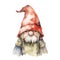 Adorable Gnome with Oversized Hat and Round Nose Hiding Eyes in Watercolor on White Background for Invitations and Scrap