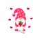 Adorable gnome with stawberry on white background.