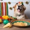 Adorable golden retriever dog with mexican food. Happy Cinco De Mayo fashion