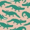 Adorable green crocodiles with big eyes. Funny cute alligators seamless pattern.
